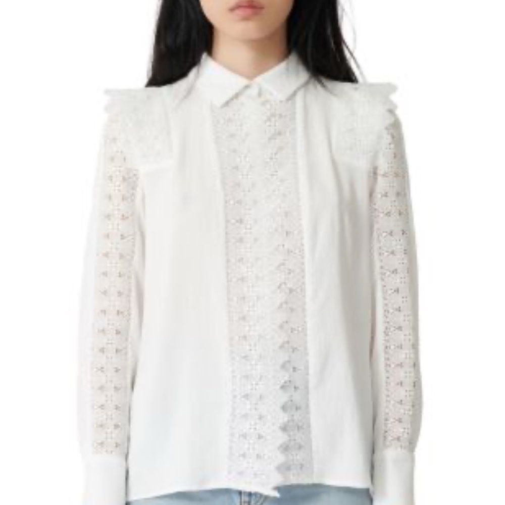 Maje Ivory Lace Collar Blouse